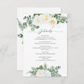 白エレガントと緑の花結婚の詳細 エンクロージャーカード (正面/裏面)