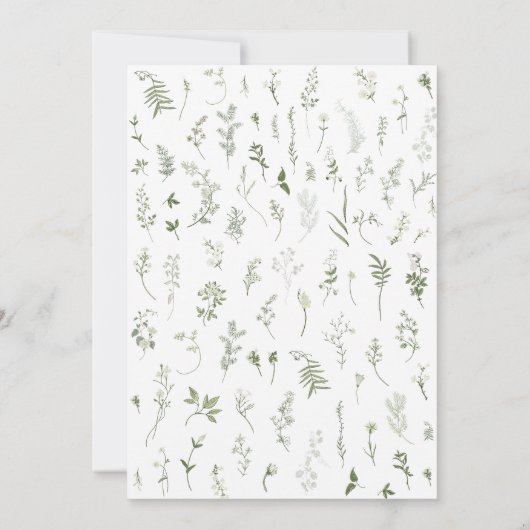 白エレガントと緑の野草リース結婚 招待状 (裏面)