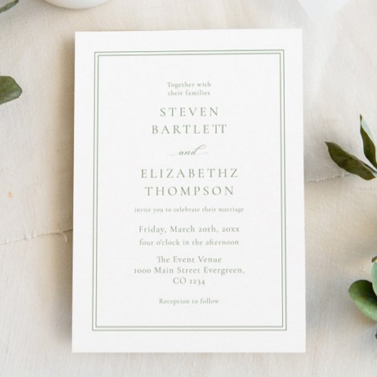 白エレガントと緑結婚の 招待状