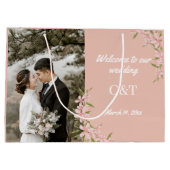 白エレガントと茶色のボヘミアン結婚ズ ラージペーパーバッグ (裏面)