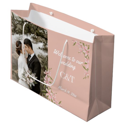 白エレガントと茶色のボヘミアン結婚ズ ラージペーパーバッグ (正面アングル)