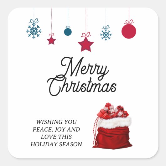 白エレガントと赤で | メリークリスマス スクエアシール (正面)