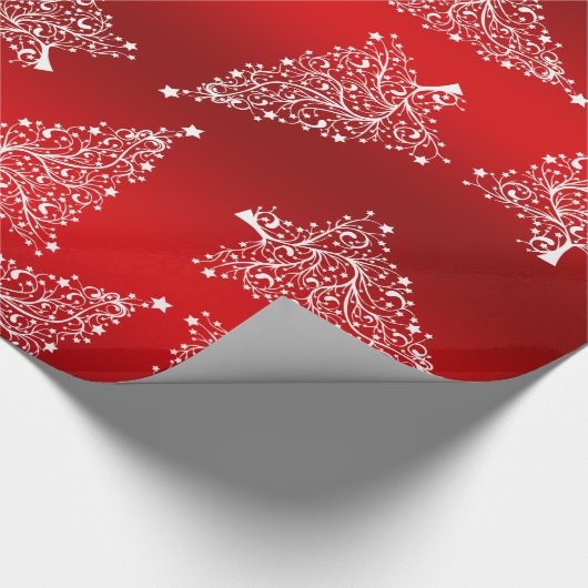 白エレガントと赤のクリスマスツリーパターン ラッピングペーパー (角)