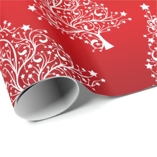 白エレガントと赤のクリスマスツリーパターン ラッピングペーパー (ロールコーナー)