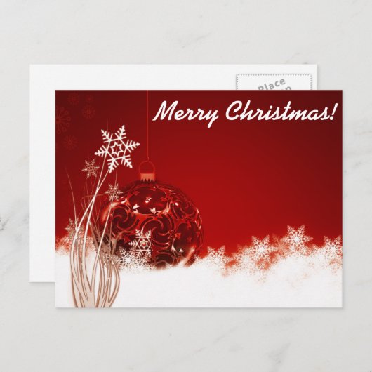 白エレガントと赤のクリスマス シーズンポストカード (正面/裏面)