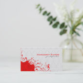 白エレガントと赤のヴィンテージフローラマスク 名刺 (スタンド正面)