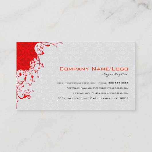 白エレガントと赤のヴィンテージフローラマスク 名刺 (裏面)