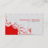 白エレガントと赤のヴィンテージフローラマスク 名刺 (正面)