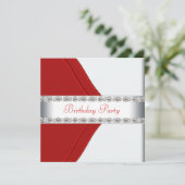 白エレガントと赤の女性の誕生日パーティー 招待状 (スタンド正面)