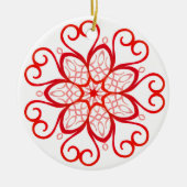 白エレガントと赤の装飾マンダラクリスマス セラミックオーナメント (正面)