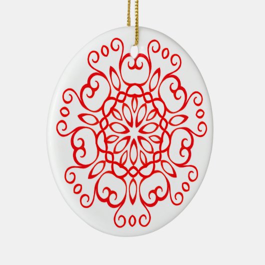 白エレガントと赤の装飾曼荼羅かわいいクリスマス セラミックオーナメント (右)