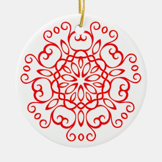 白エレガントと赤の装飾曼荼羅かわいいクリスマス セラミックオーナメント (正面)
