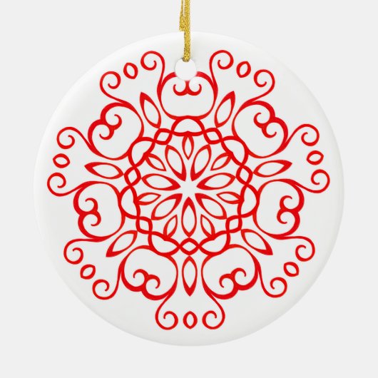 白エレガントと赤の装飾曼荼羅かわいいクリスマス セラミックオーナメント (裏面)