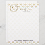 白エレガントと金ゴールドのアールデコパターン レターヘッド (正面/裏面)