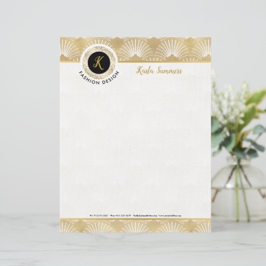 白エレガントと金ゴールドのアールデコ模様 レターヘッド (スタンド正面)