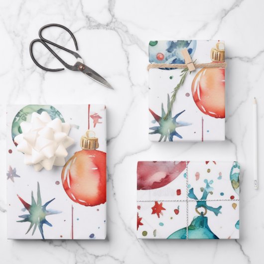 白エレガントと金ゴールドのクリスマスボール ラッピングペーパーシート (正面)