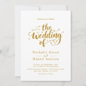 白エレガントと金ゴールドのスクリプモダント 招待状 (正面)