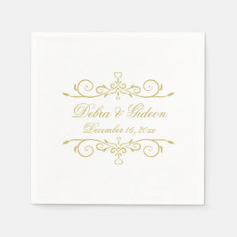 白エレガントと金ゴールドのハートが栄え結婚る スタンダードカクテルナプキン