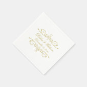 白エレガントと金ゴールドのハートが栄え結婚る スタンダードカクテルナプキン (角)