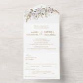 白エレガントと金ゴールドのバラのヴィンテージク結婚レスト オールインワン招待状 (内側)