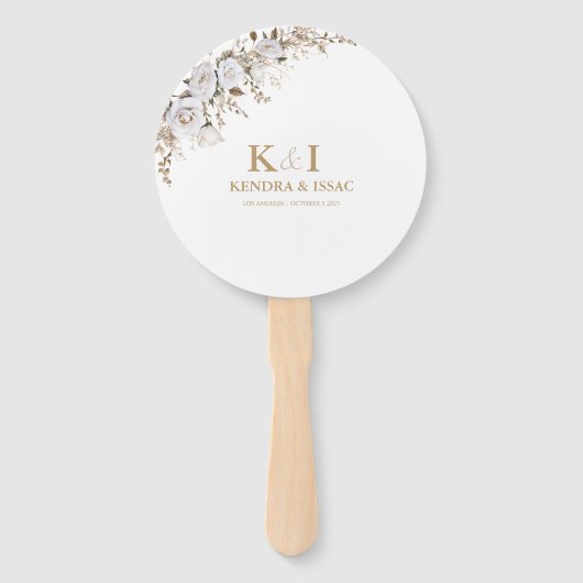 白エレガントと金ゴールドのバラのヴィンテージク結婚レスト ハンドファン (正面)