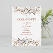 白エレガントと金ゴールドのバラのヴィンテージク結婚レスト 箔招待状 (立ち正面)