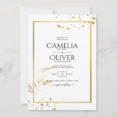 白エレガントと金ゴールドのフォト結婚式招待状 招待状 (正面)