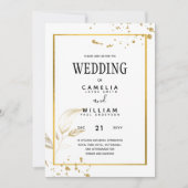 白エレガントと金ゴールドのフォト結婚式招待状 招待状 (正面)