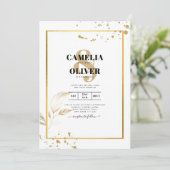 白エレガントと金ゴールドのフォト結婚式招待状 招待状 (スタンド正面)