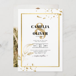 白エレガントと金ゴールドのフォト結婚式招待状 招待状