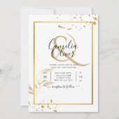 白エレガントと金ゴールドのフォト結婚式招待状 招待状 (正面)