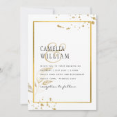 白エレガントと金ゴールドのフォト結婚式招待状 招待状 (正面)