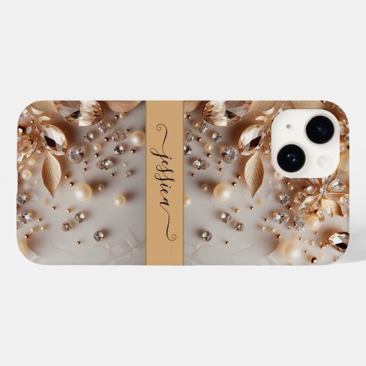 白エレガントと金ゴールドのフローラグリッター宝石 Case-Mate iPhoneケース (裏面 (横))