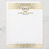 白エレガントと金ゴールドのフローラペイズリー レターヘッド (正面/裏面)