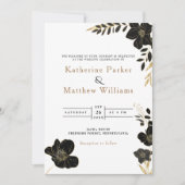 白エレガントと金ゴールドのフローラミニマリスト写真 招待状 (正面)