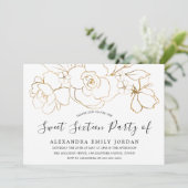 白エレガントと金ゴールドのフローラモダンスウィート16パーティー 招待状 (スタンド正面)