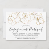 白エレガントと金ゴールドのフローラ婚約パーティ 招待状 (正面)