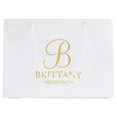 白エレガントと金ゴールドのブパーソナライズされたライダ ラージペーパーバッグ (正面)