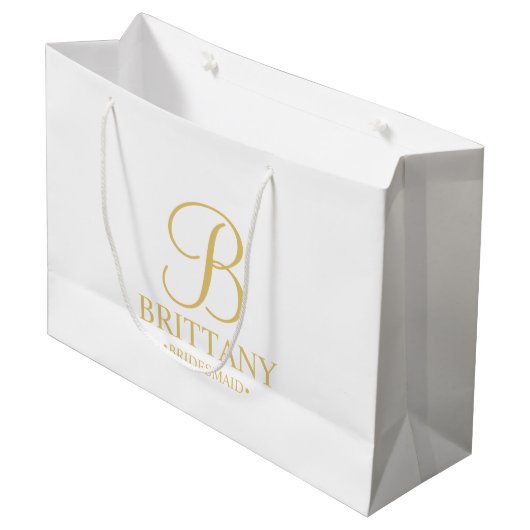 白エレガントと金ゴールドのブパーソナライズされたライダ ラージペーパーバッグ (正面アングル)