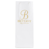 白エレガントと金ゴールドのブパーソナライズされたライダ ワインギフトバッグ (正面)