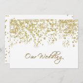 白エレガントと金ゴールドのポルカドット紙吹雪結婚の 招待状 (正面/裏面)