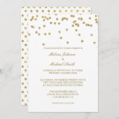 白エレガントと金ゴールドのポルカドット紙吹雪結婚 招待状 (正面/裏面)