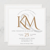 白エレガントと金ゴールドのモノグラムが一つ結婚に 招待状 (正面/裏面)