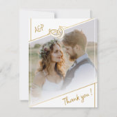 白エレガントと金ゴールドの写真結婚のサンキューカード サンキューカード (正面)