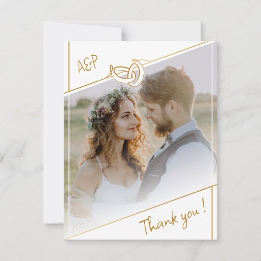 白エレガントと金ゴールドの写真結婚のサンキューカード サンキューカード (正面)