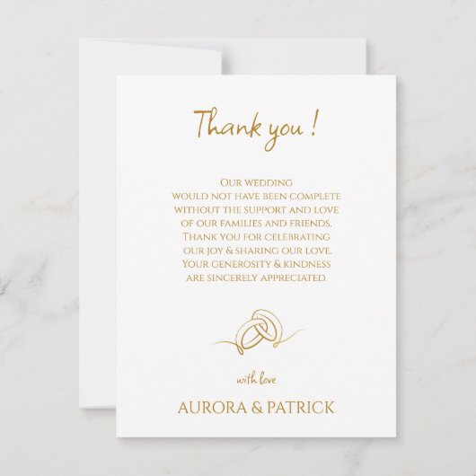 白エレガントと金ゴールドの写真結婚のサンキューカード サンキューカード (裏面)