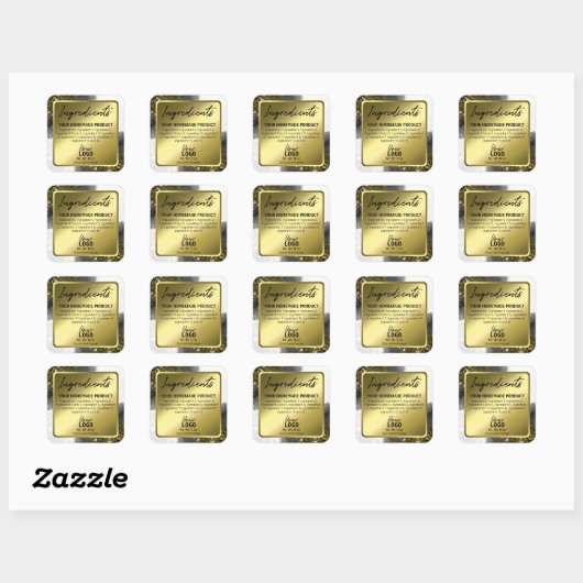 白エレガントと金ゴールドの成分ラベル スクエアシール (シート)