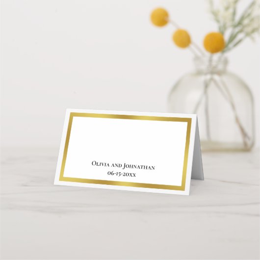 白エレガントと金ゴールドの新郎の名結婚前 プレイスカード (裏面)