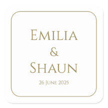 白エレガントと金ゴールドの正方形の結婚式用シール