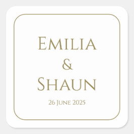 白エレガントと金ゴールドの正方形の結婚式用シール スクエアシール